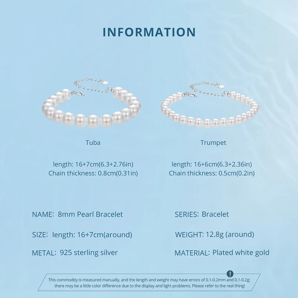 JEW004BR      White Pearl Bracelets for Women, 925 Silver Adjustable Clasp - Klixstore