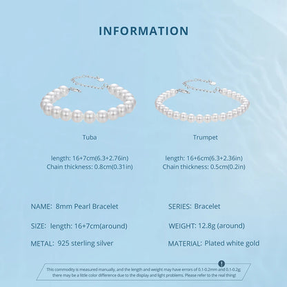 JEW004BR      White Pearl Bracelets for Women, 925 Silver Adjustable Clasp - Klixstore