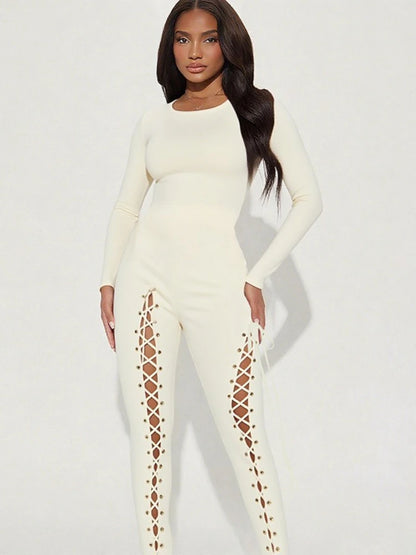 Hollow Out Bandage Long Sleeve Jumpsuit