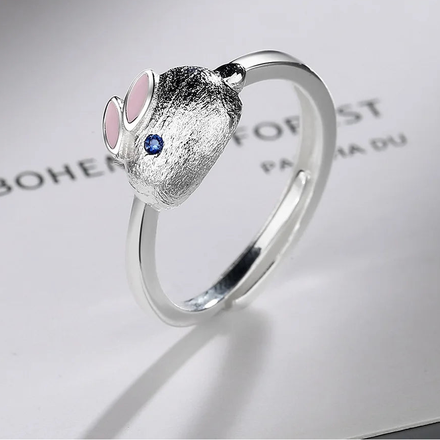 Genuine 925 Sterling Silver Adjustable Rabbit Pattern Ring for Women
