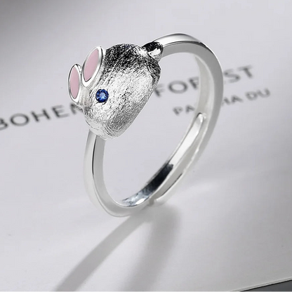 Genuine 925 Sterling Silver Adjustable Rabbit Pattern Ring for Women