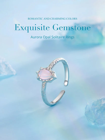 JEW009R     925 Sterling Silver Aurora Opal Solitaire Ring, Gold Plated Adjustable - Klixstore