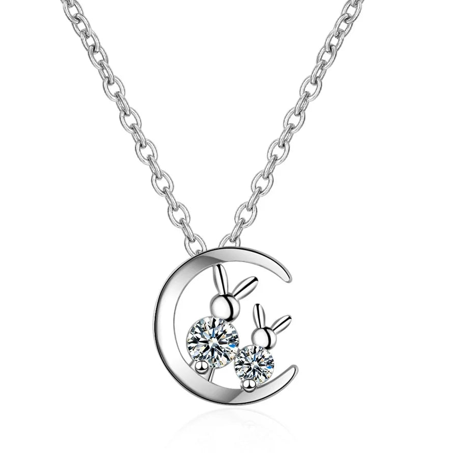 Cute Rabbit Moon Pendant Necklace for Women