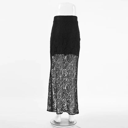 CLO001SK
Women Elegant Solid Black Long Skirts High Waist See-through Lace Skirt Female - Klixstore