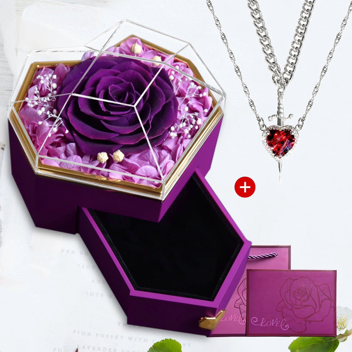 Heart & Sword Crystal Necklace Set – Stainless Steel Jewelry Gift Box