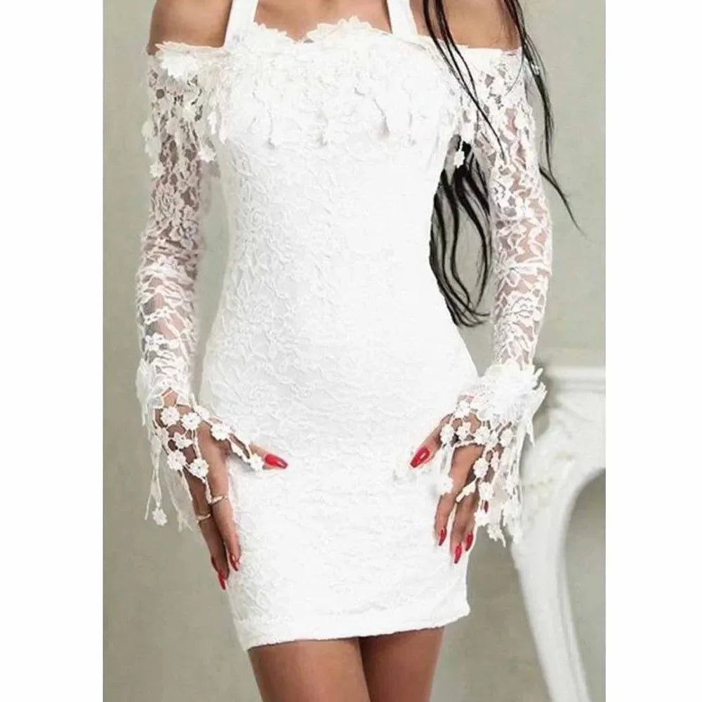 White Lace Off-Shoulder Bodycon Mini Dress