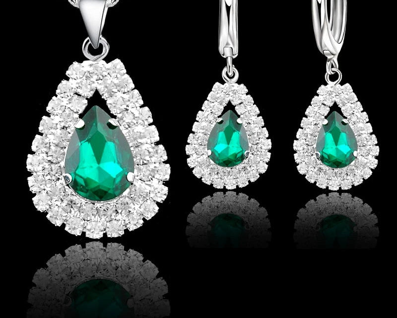 925 Silver Crystal Water Drop Jewelry Set