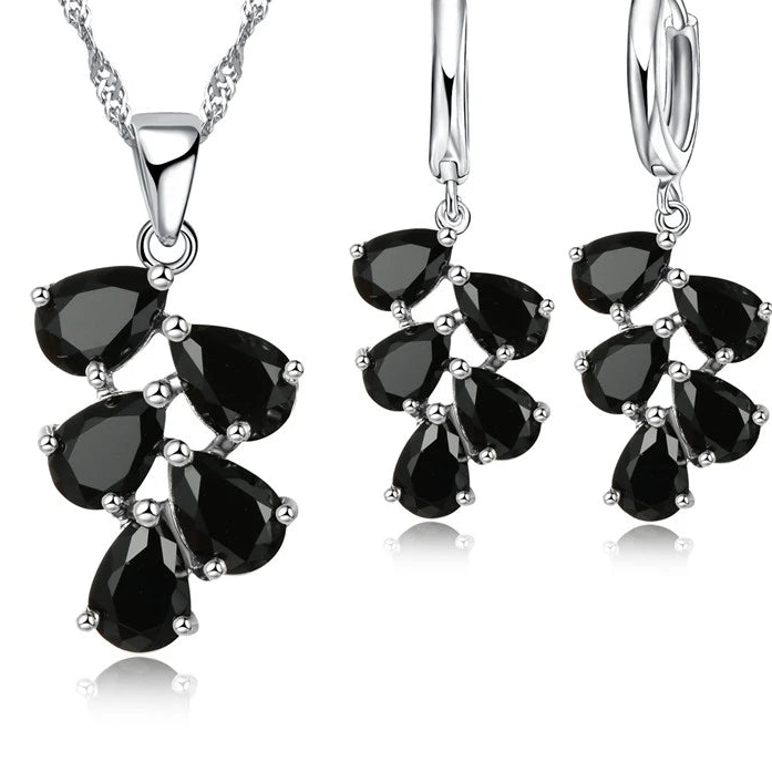925 Sterling Silver Bridal Jewelry Set with Austrian Crystal Plant Design