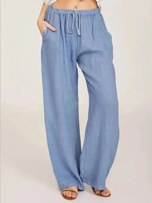 Cotton Linen Pants Casual Loose Solid Elastic