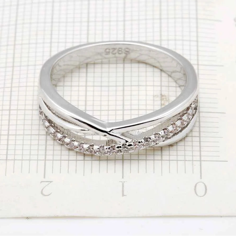 925 Sterling Silver CZ Pave Cross Bridal Ring Set for Women