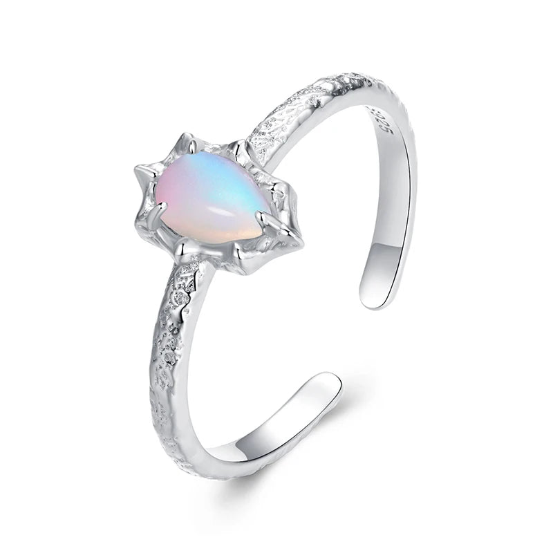 JEW009R     925 Sterling Silver Aurora Opal Solitaire Ring, Gold Plated Adjustable - Klixstore