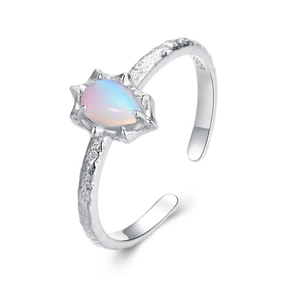 JEW009R     925 Sterling Silver Aurora Opal Solitaire Ring, Gold Plated Adjustable - Klixstore