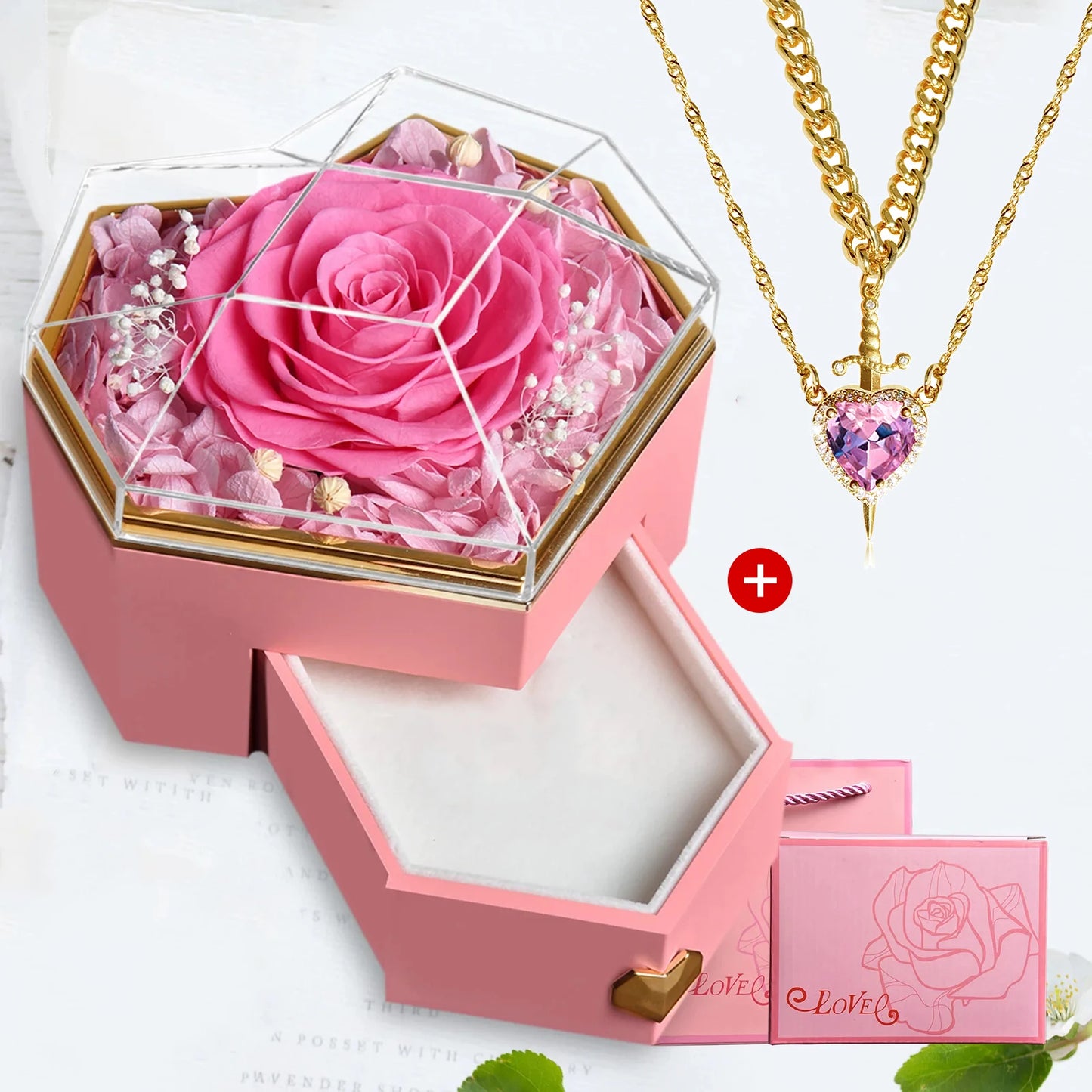 Heart & Sword Crystal Necklace Set – Stainless Steel Jewelry Gift Box