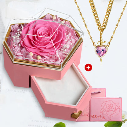 Heart & Sword Crystal Necklace Set – Stainless Steel Jewelry Gift Box