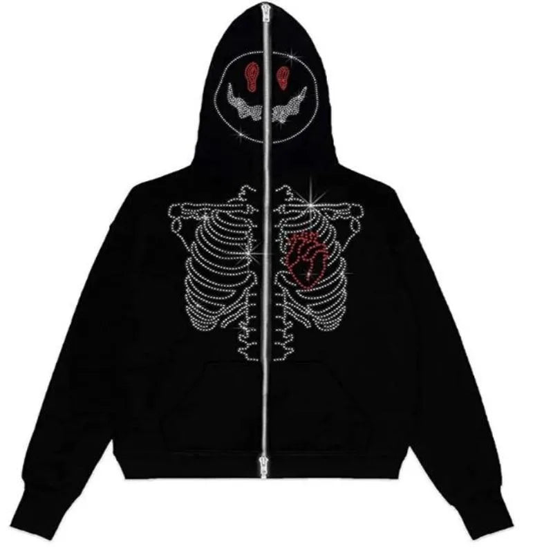 Y2K Gothic Rhinestone Zip Up Hoodie for Women