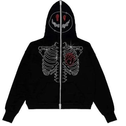Y2K Gothic Rhinestone Zip Up Hoodie for Women