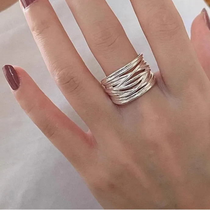 Genuine 925 Sterling Silver Irregular Adjustable Opening Ring for Women