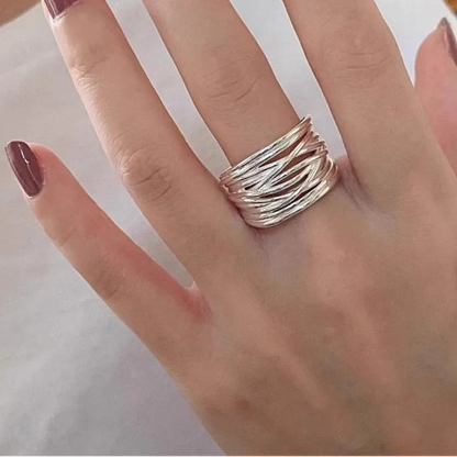 Genuine 925 Sterling Silver Irregular Adjustable Opening Ring for Women