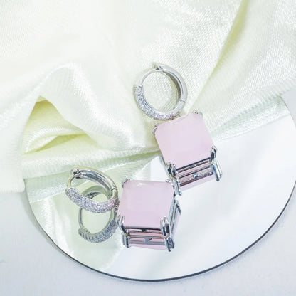 Square Cut CZ Drop Earrings