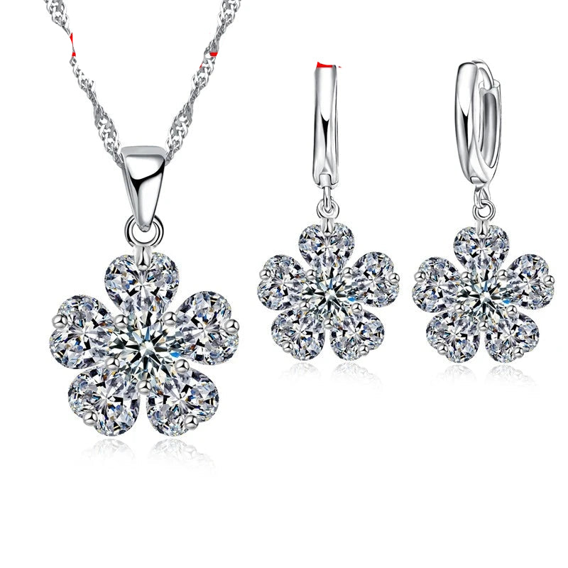 Cubic Zirconia Flower Design Lovers' Gift Set