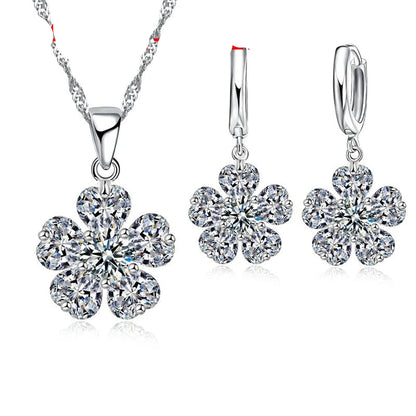 Cubic Zirconia Flower Design Lovers' Gift Set