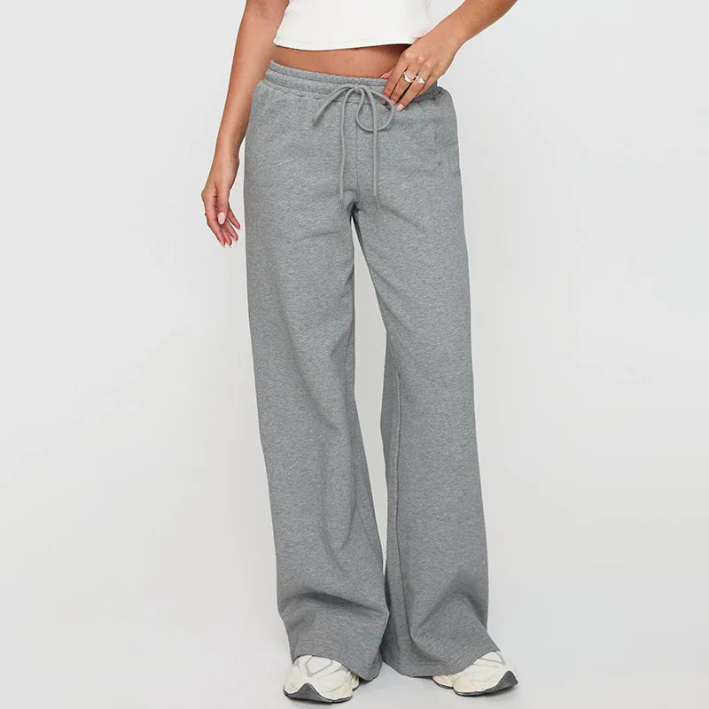 Fashion Elastic Waist Solid Long Pants