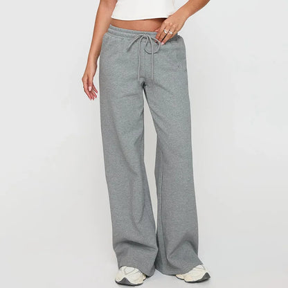 Fashion Elastic Waist Solid Long Pants