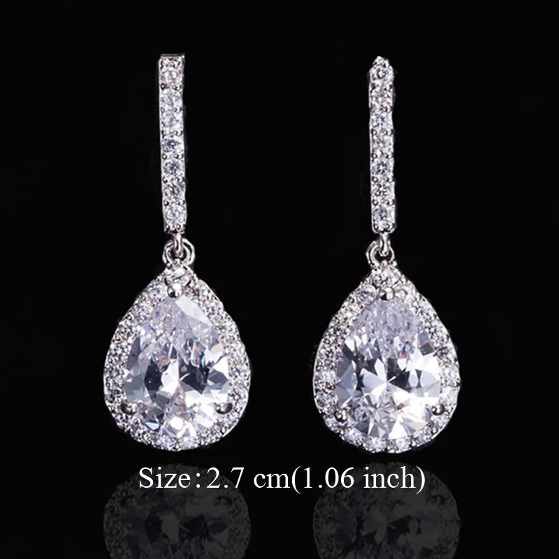 Water Drop CZ Silver Earrings