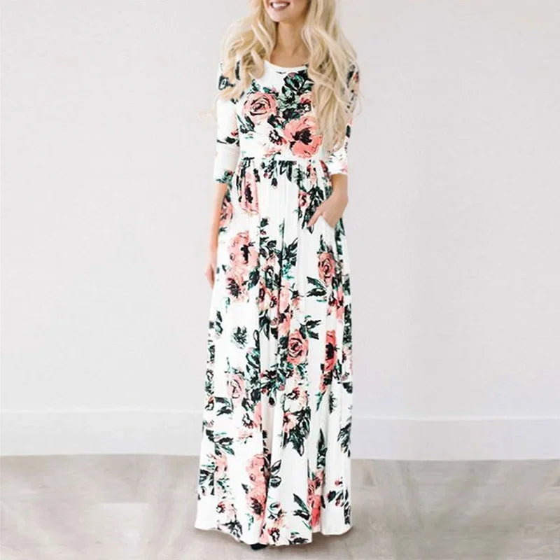 White Floral Boho Maxi Dress for Women 2025