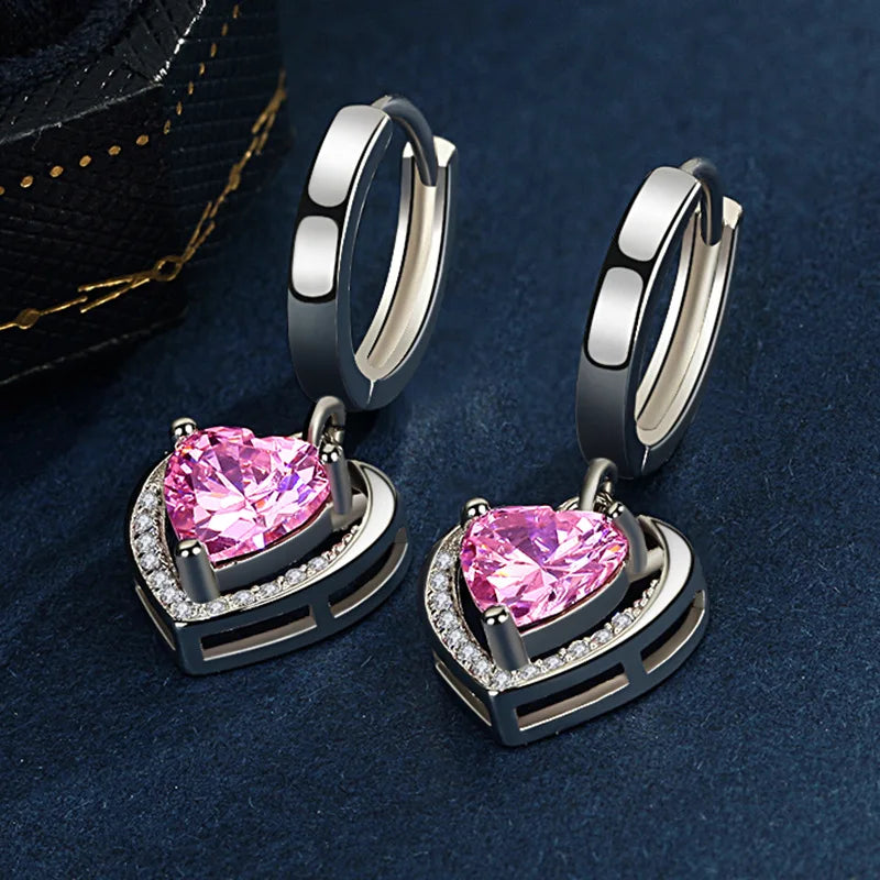 "925 Sterling Silver Crystal Hoop Earrings"