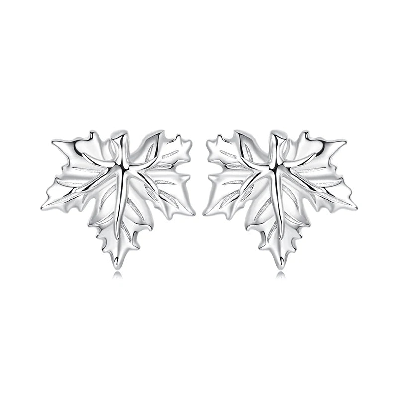 JEW024ER        925 Sterling Silver Falling Maple Leaves Stud Earrings For Women , Autumn Themed Flower - Klixstore
