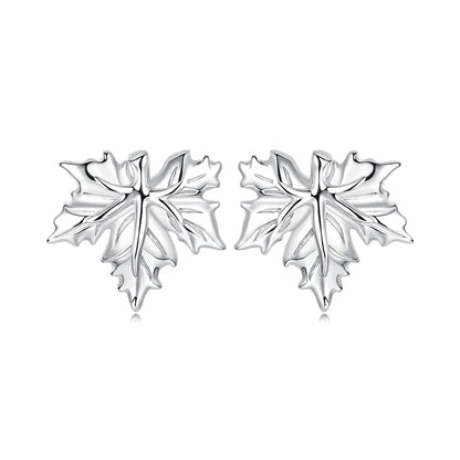 JEW024ER        925 Sterling Silver Falling Maple Leaves Stud Earrings For Women , Autumn Themed Flower - Klixstore