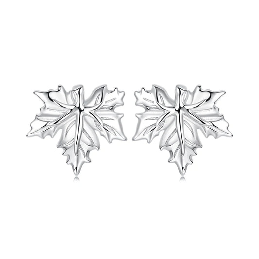 JEW024ER        925 Sterling Silver Falling Maple Leaves Stud Earrings For Women , Autumn Themed Flower - Klixstore