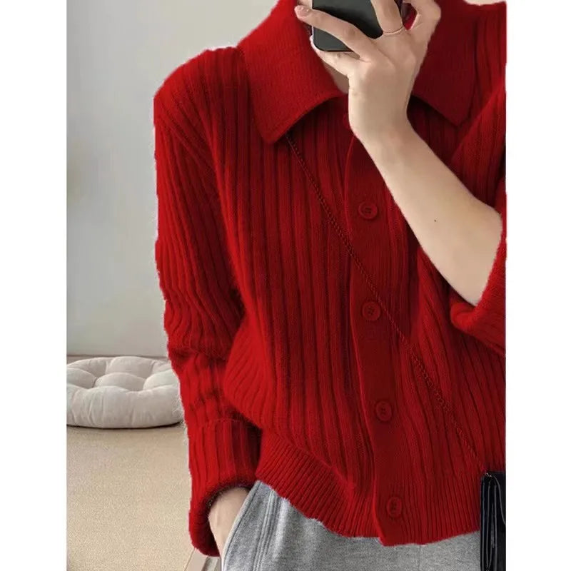 2025 Pure Cashmere Lapel Knit Cardigan Sweater for Women