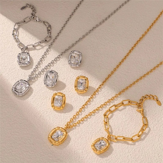 Gold Plated Glass Stone Jewelry Set for Women