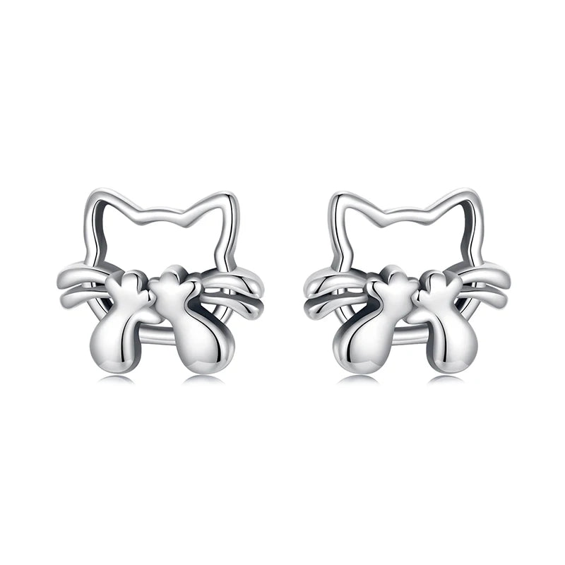 JEW006ER 925 Sterling Silver Hollowed Cat Stud Earrings,  Cute Animal Earrings - Klixstore