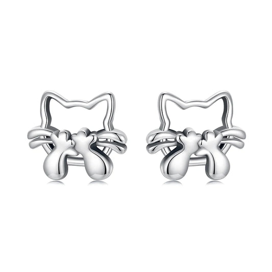 JEW006ER 925 Sterling Silver Hollowed Cat Stud Earrings,  Cute Animal Earrings - Klixstore