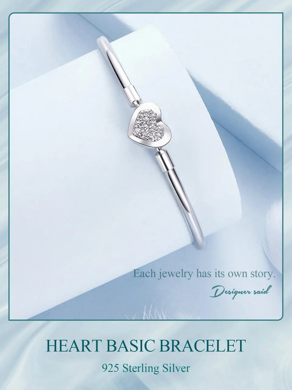 925 Silver Glossy Heart Clasp Charm Bracelet