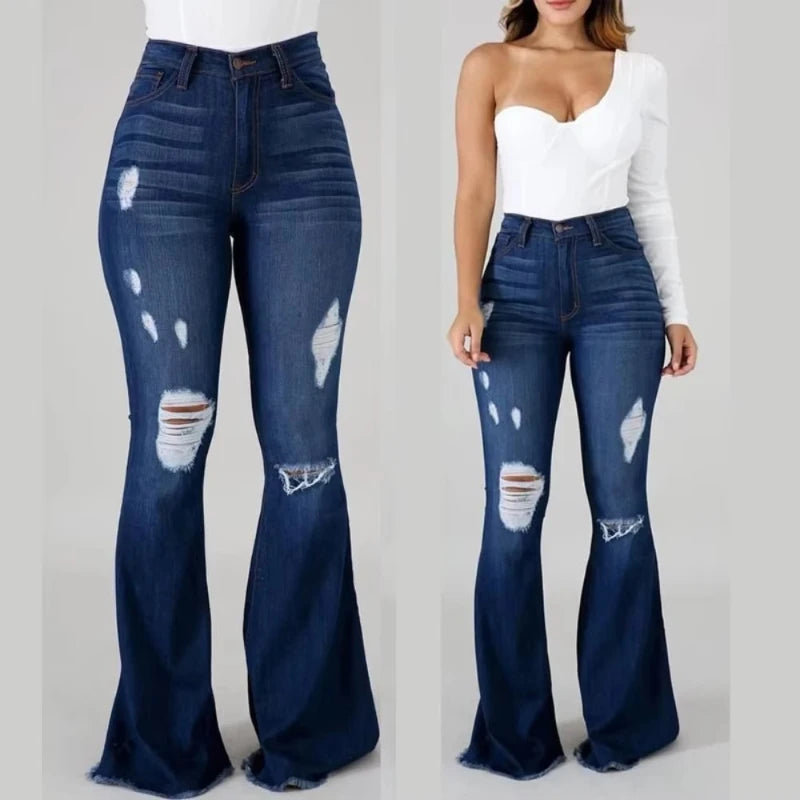 Women’s High Waist Ripped Flared Jeans