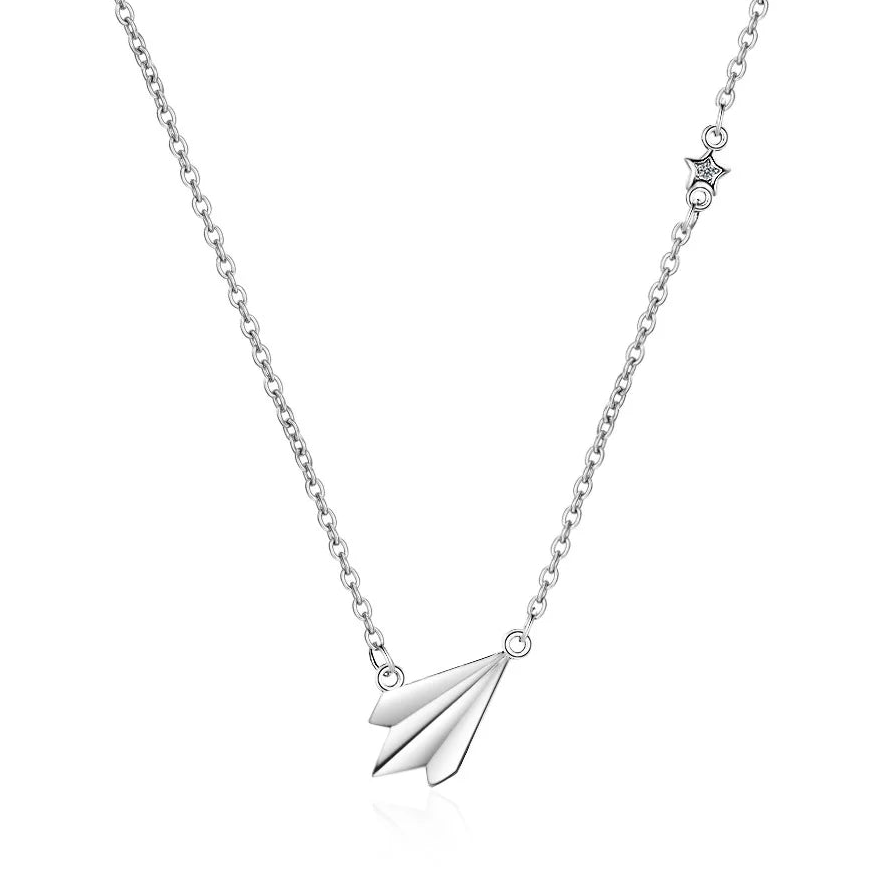 925 Sterling Silver Paper Plane Pendant Necklace for Women