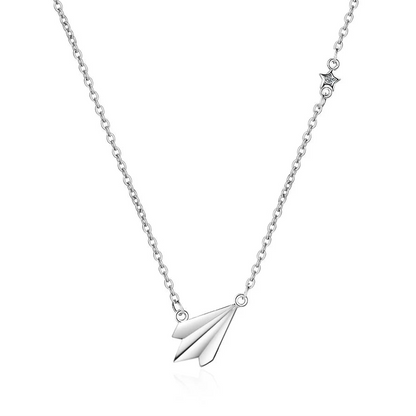 925 Sterling Silver Paper Plane Pendant Necklace for Women