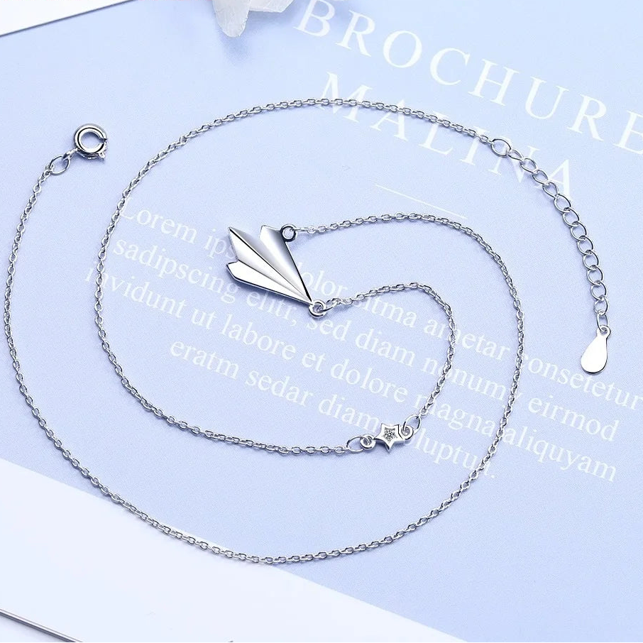 925 Sterling Silver Paper Plane Pendant Necklace for Women