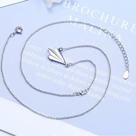 925 Sterling Silver Paper Plane Pendant Necklace for Women