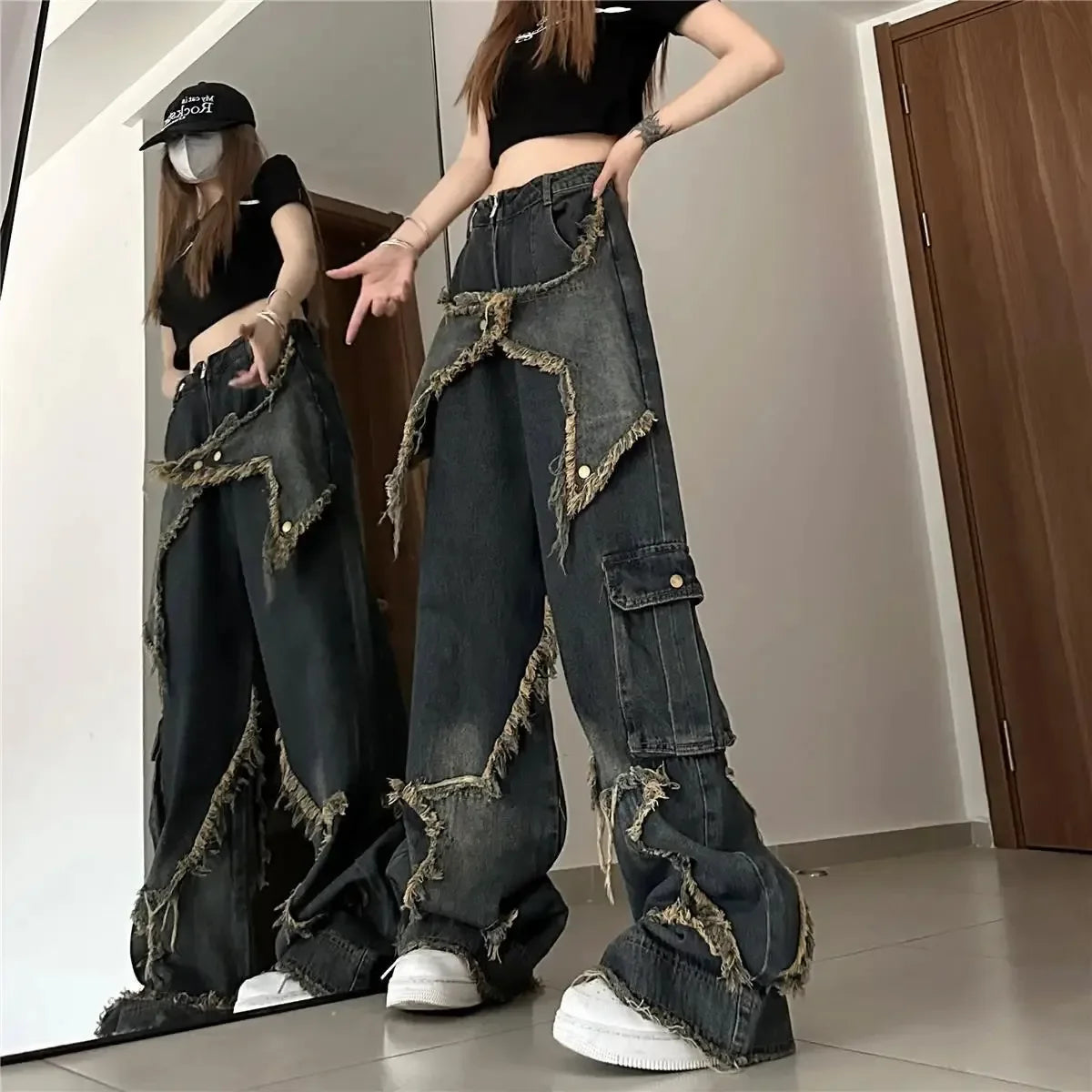 Women's Vintage Star Washed Oversized Straight Jeans