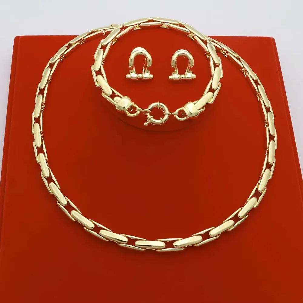 Women's African Gold Jewelry Set – Necklace, Bracelet & Earrings