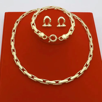 Women's African Gold Jewelry Set – Necklace, Bracelet & Earrings