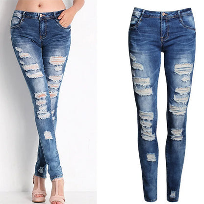 Women's High Waist Skinny Ripped Jeans 2025