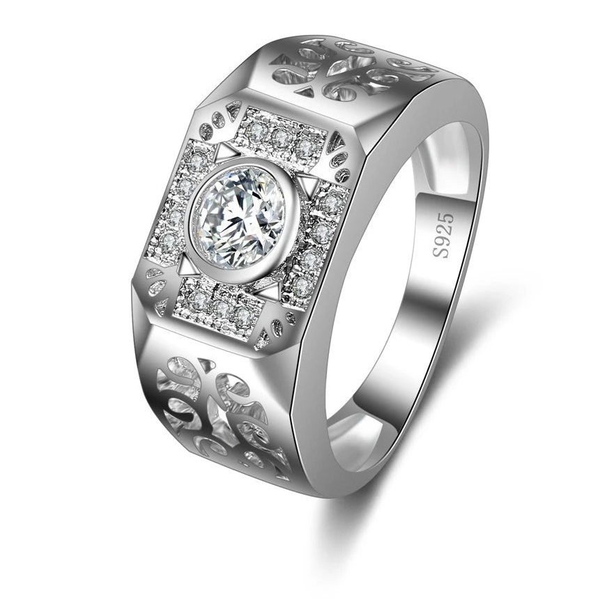 Wide Square Band Ring  with Shining CZ Crystal