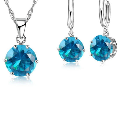 Classic 6-Claw Crystal Necklace & Hoop Earrings Set in 925 Sterling Silver