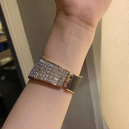 Diamond Leather Elastic Bangle